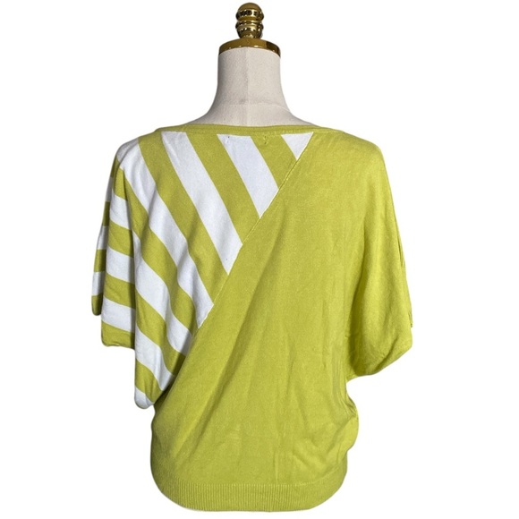 Chelsea & Theodore Dolman Colorblock Lime Green/ White Striped Womens Knit Top L - Picture 4 of 5